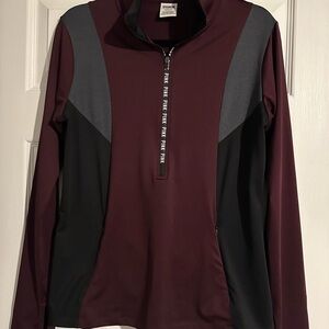 PINK Victoria's Secret Maroon and Black Zip Pullover